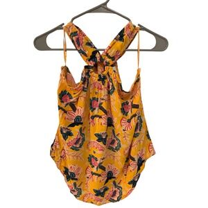 Anthropologie Maeve Petite Yellow Floral Halter Neck Tank Top US 6P NWT